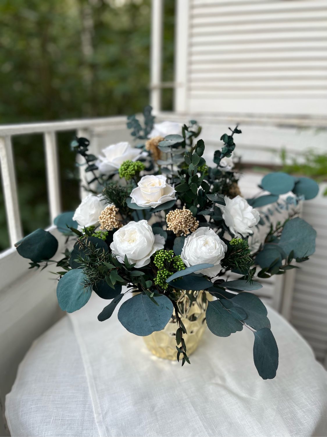 Букет из эвкалипта, леукоспермума, эрингиума «Мальвина» (цветы для интерьера)